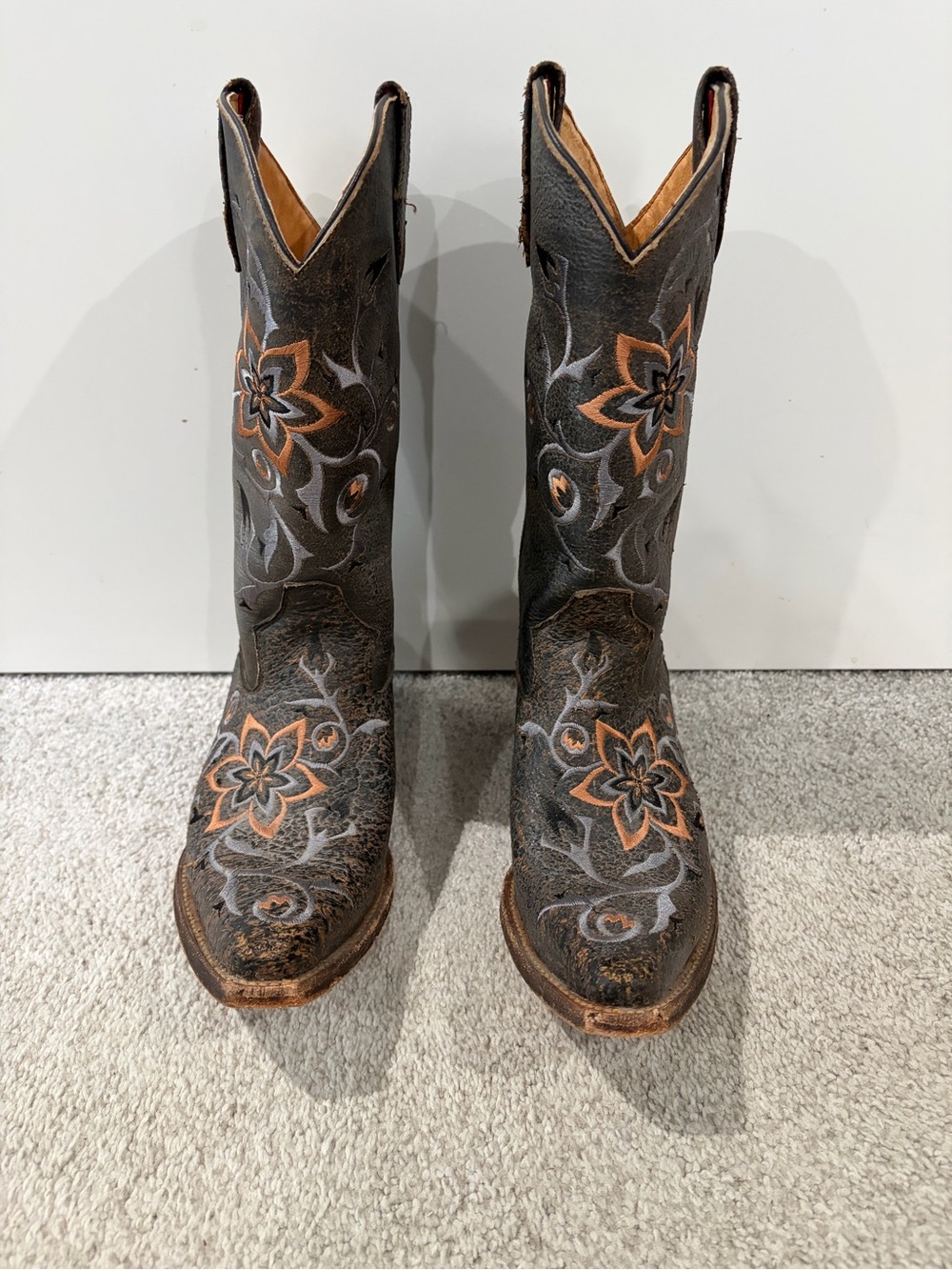 Rocky Handhhewn Embroidered Leather Cowboy Boots, Women’s 9.5 Western Boots